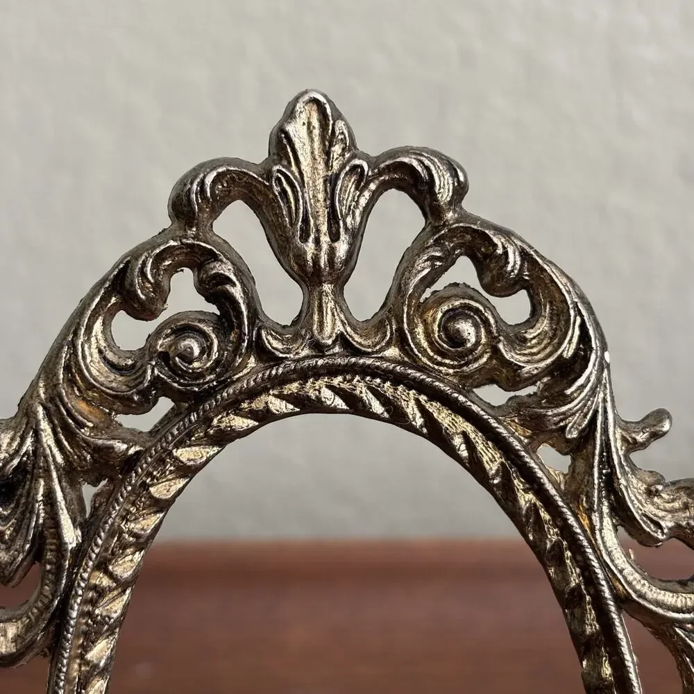 Vintage Gold Picture Frame Double Ornate Oval Art Decor Miniature Home